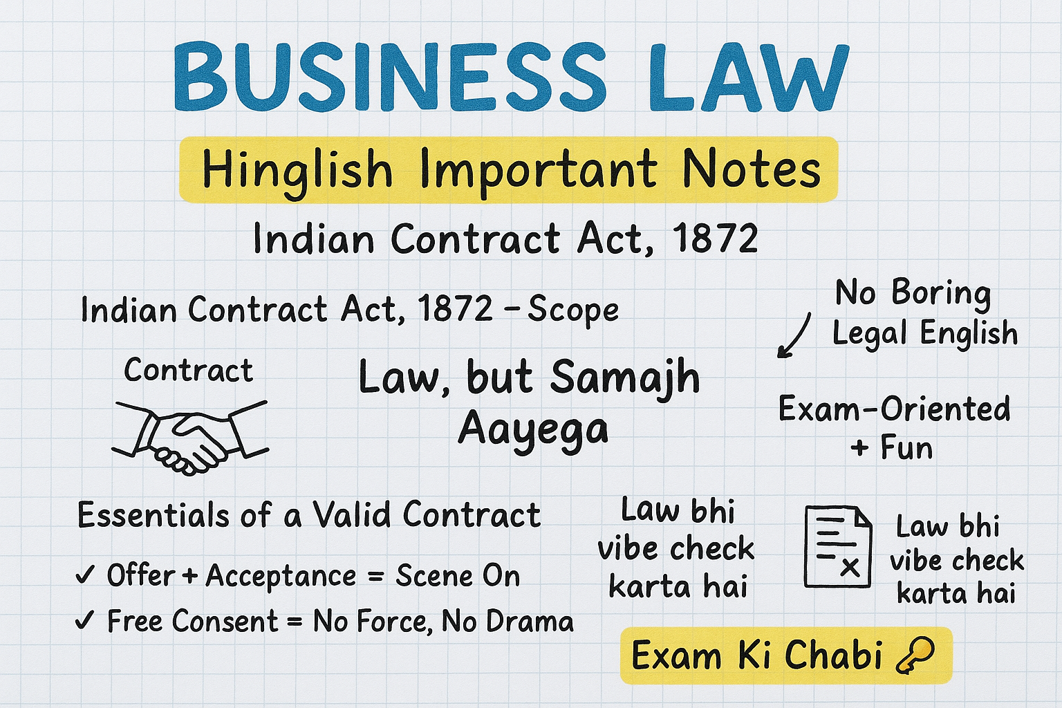 Business Law Hinglish Important Notes PDF – Indian Contract Act, 1872 | Gen-Z Friendly Exam Notes