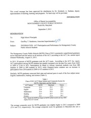 ERIC ED557730: ACT Participation and Performance for Montgomery County Public Schools Students [2013]. Memorandum