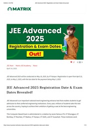 JEE Advanced 2025 Registration And Exam Dates Announced